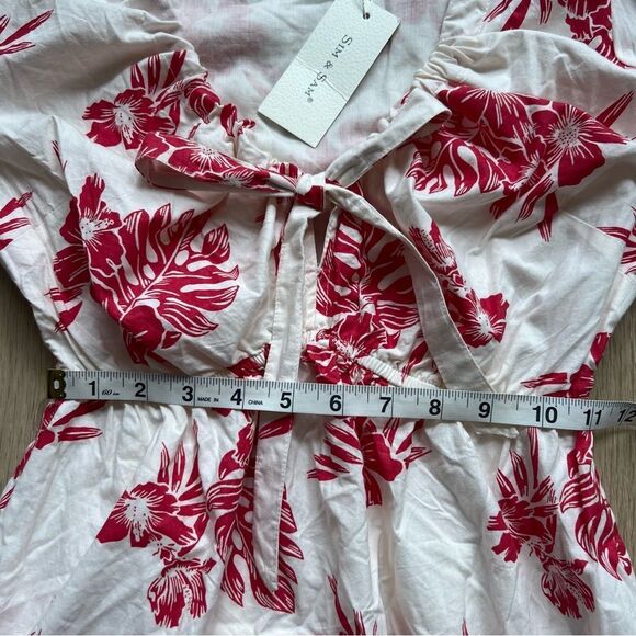 Sim & Sam NWT Red Ivory Trop Poplin Print Mini Dress Size Small - Picture 15 of 16